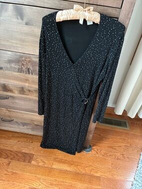 Laura Ashley Black Speckled Wrap Dress with Ring Accent